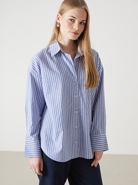 LCW Vision Çizgili Oversize Poplin Kadın Gömlek - S5HV51Z8-LEN