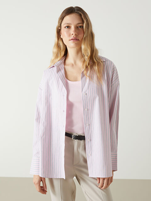 LCW Vision Çizgili Oversize Poplin Kadın Gömlek - S5HV51Z8-LHK