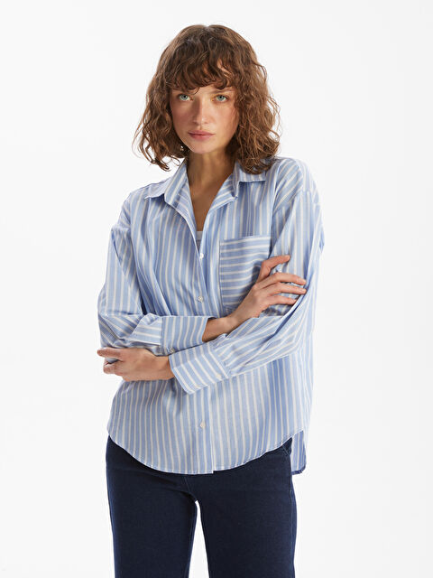 LCW Vision Çizgili Oversize Oxford Kadın Gömlek - S5HV54Z8-LEH