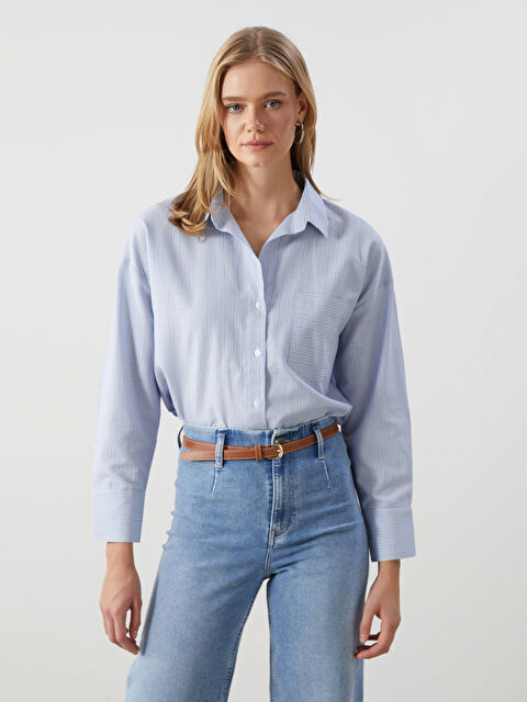 LCW Vision Çizgili Oversize Oxford Kadın Gömlek - S5HV54Z8-LEN