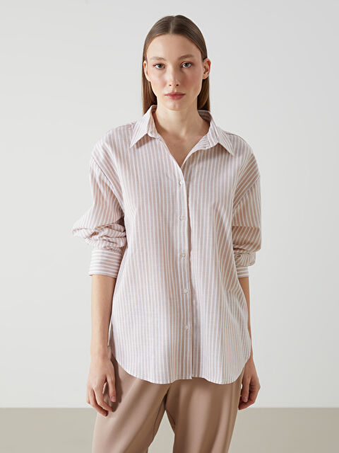 LCW Vision Çizgili Oversize Kadın Gömlek - S5HV56Z8-LE8