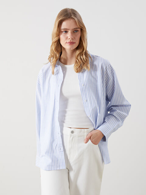LCW Vision Çizgili Oversize Kadın Gömlek - S5HV56Z8-LEN