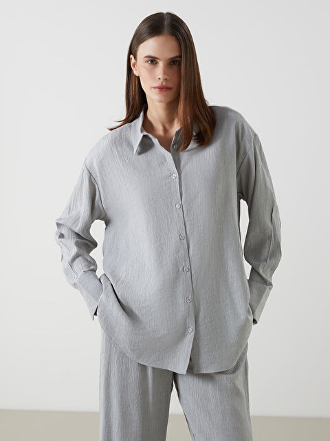 LCW Vision Dokulu Oversize Krinkle Kadın Gömlek - S5HV59Z8-YSZ