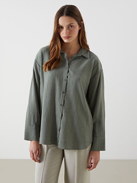 LCW Vision Dokulu Oversize Krinkle Kadın Gömlek - S5HV59Z8-Z3B