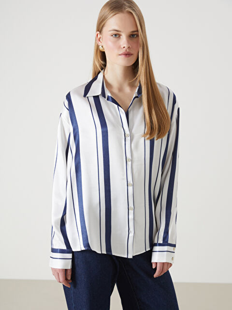 LCW Vision Renk Bloklu Oversize Saten Kadın Gömlek - S5HV98Z8-LGS