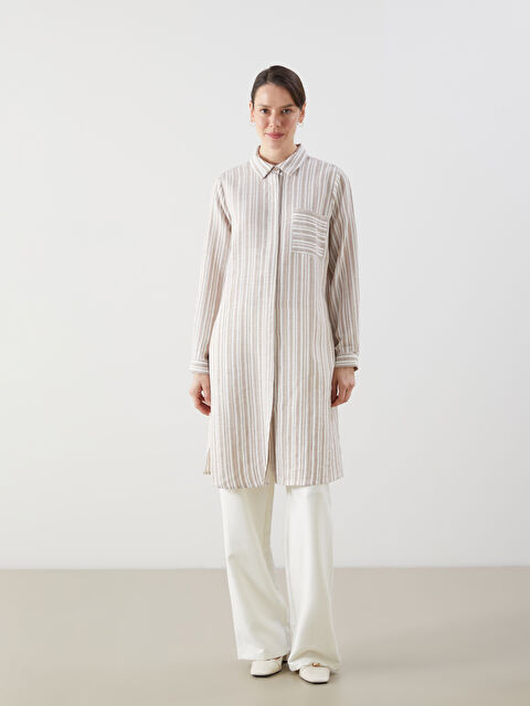 LCW Grace Çizgili Keten Görünümlü Kadın Gömlek Tunik - S5HY18Z8-ELZ