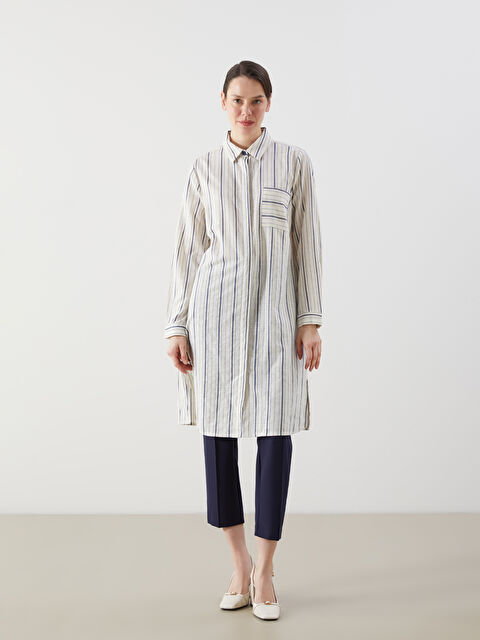 LCW Grace Çizgili Keten Görünümlü Kadın Gömlek Tunik - S5HY18Z8-LGS