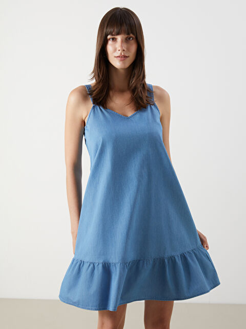 LCW Comfort V Yaka Askılı Mini Jean Elbise - S5I033Z8-507