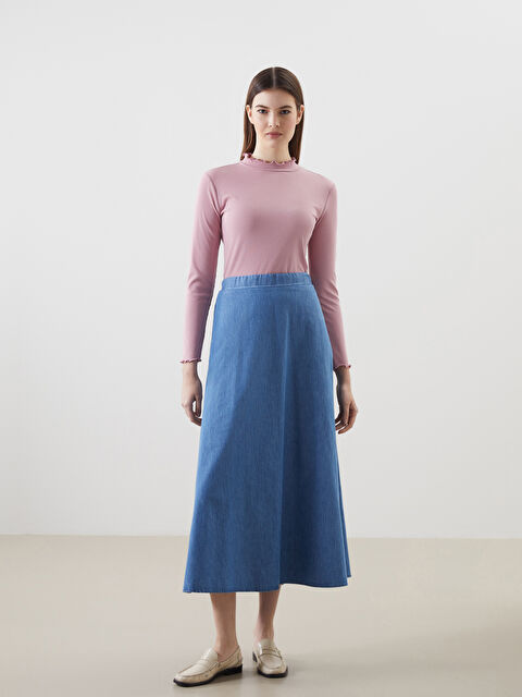 LCW Modest Beli Lastikli Kadın Jean Etek - S5I045Z8-311