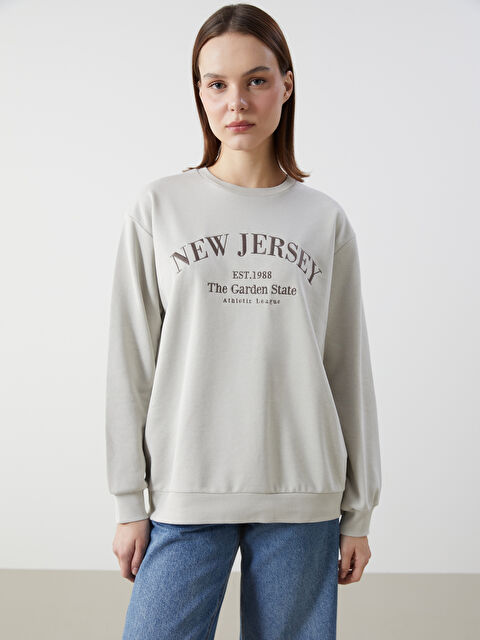 XSIDE Bisiklet Yaka New Jersey Nakışlı Kadın Sweatshirt