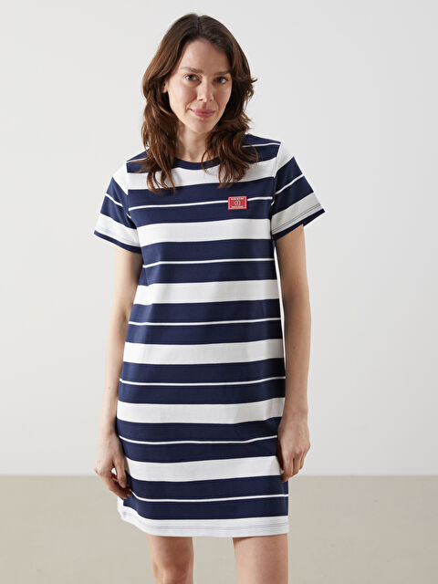 LCW Comfort Bisiklet Yaka Çizgili Kadın Elbise - S5I267Z8-LGS