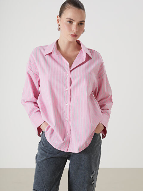 LCW Vision Çizgili Oversize Poplin Kadın Gömlek - S5I283Z8-LHK