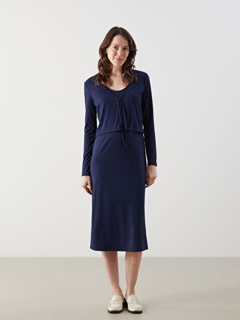 LCW Comfort U Yaka Elbise ve Hırka Takımı - S5I310Z8-HEL