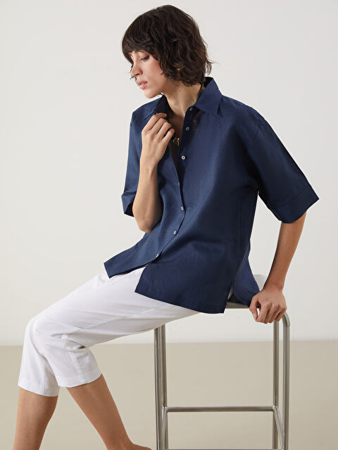 LCW Vision Oversize %100 Keten Kadın Gömlek - S5I339Z8-CTG