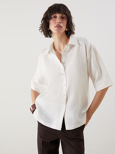 LCW Vision Oversize %100 Keten Kadın Gömlek - S5I339Z8-R9J