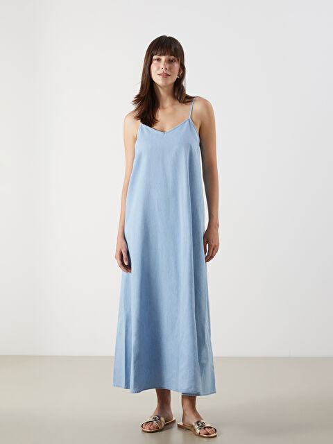 LCW Comfort V Yaka Askılı Jean Elbise - S5I392Z8-311