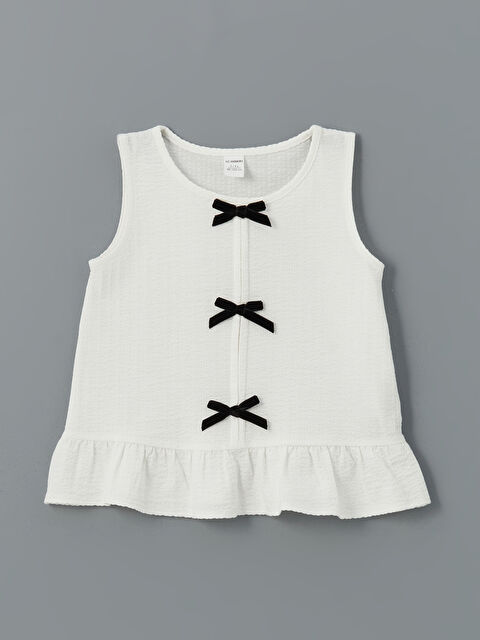 LCW Kids Bisiklet Yaka Kurdele Detaylı Kız Çocuk Bluz