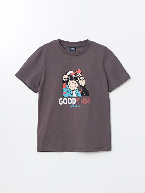 LCW ECO Majica za dečake sa štampom nostalgičnog majmuna i okruglim izrezom