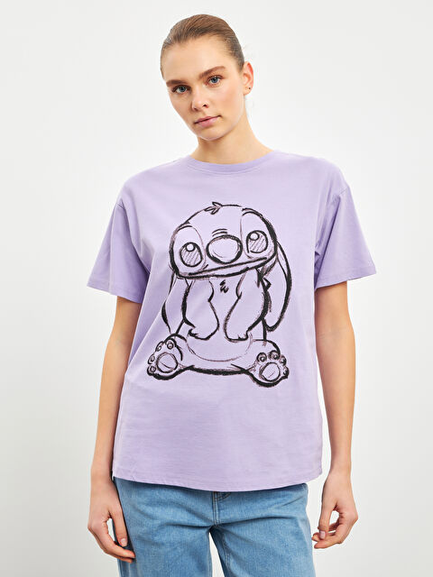 LCWAIKIKI Classic Футболка с круглым вырезом, с принтом Стича, из джерси, для женщин - S5I553Z8-FKW