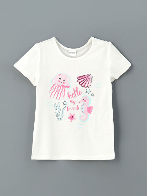 LCW Kids Bisiklet Yaka Baskılı Kız Çocuk Pijama Üst - S5I662Z1-EEW