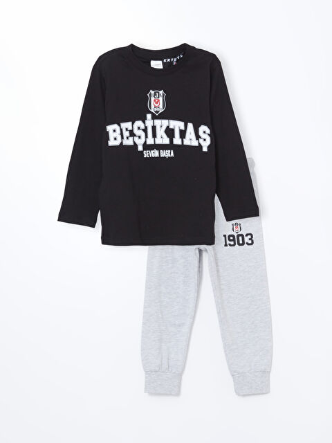 LCW Kids Bisiklet Yaka Beşiktaş Baskılı Uzun Kollu Erkek Bebek Pijama Takımı - S5I674Z1-CVL