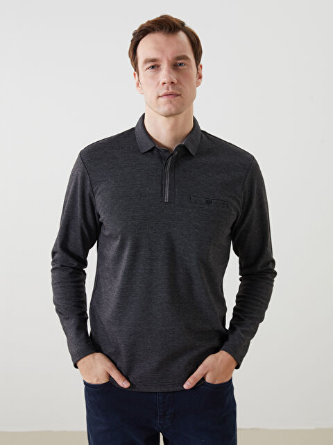 LCWAIKIKI Classic Polo Yaka Uzun Kollu Erkek Sweatshirt - S5I931Z8-L8N