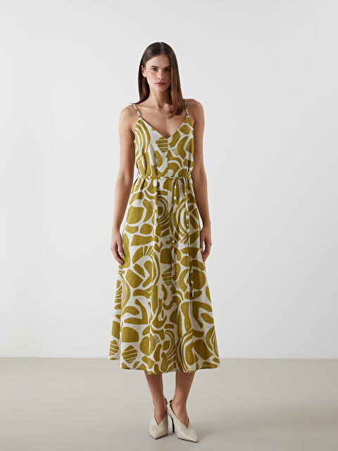 LCW Vision V Neck Patterned Strappy Linen-Look Dress - S5I952Z8-LRR