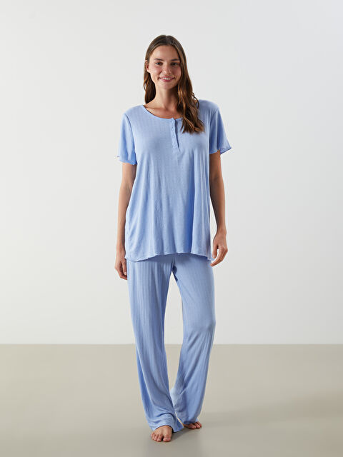 LCW DREAM Bisiklet Yaka Dokulu Kadın Pijama Takımı - S5I955Z8-JP6