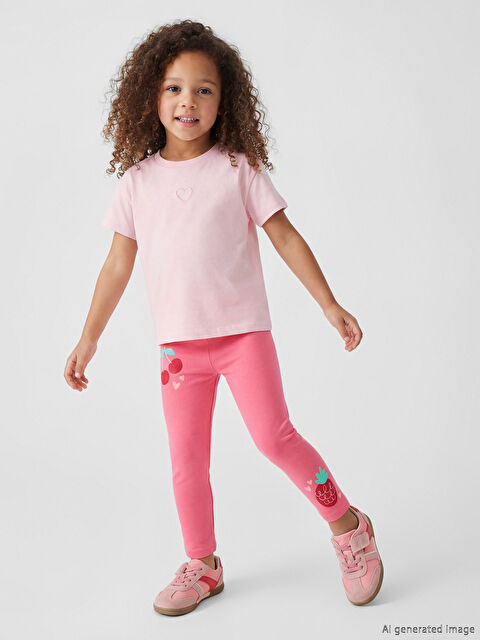 LCW Kids Beli Lastikli Kiraz Baskılı Kız Çocuk Tayt
