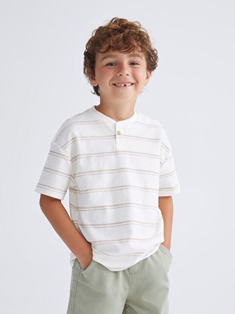 LCW Kids Penye Çizgili Erkek Çocuk Tişört - S5IA49Z1-LE4