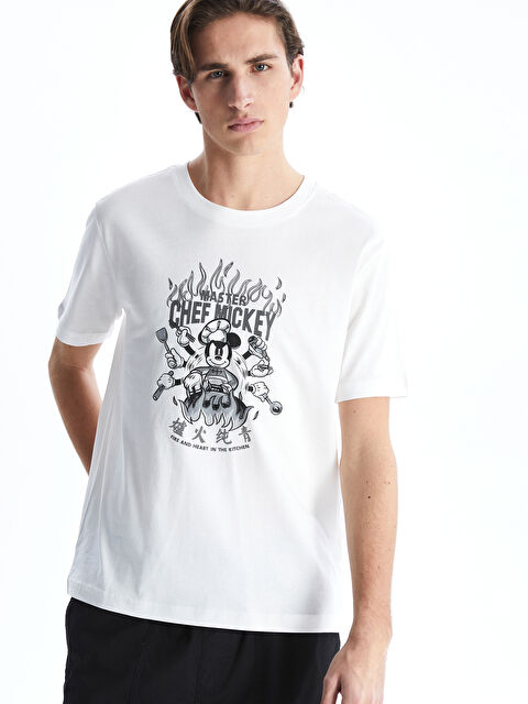 XSIDE Bisiklet Yaka Mickey Mouse Baskılı Penye Erkek Tişört - S5IB19Z8-R9J