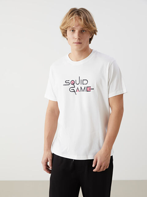 XSIDE Bisiklet Yaka Kısa Kollu Squid Game Baskılı Penye Erkek Tişört - S5IB30Z8-R9J