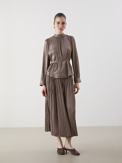 LCWAIKIKI Classic Beli Lastikli Saten Kadın Pileli Etek - S5IB73Z8-D6H