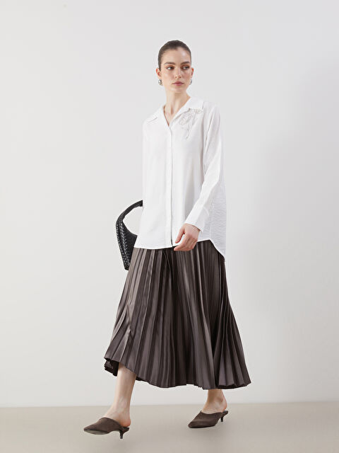 LCWAIKIKI Classic Beli Lastikli Şifon Kadın Pileli Etek - S5IB74Z8-DFV