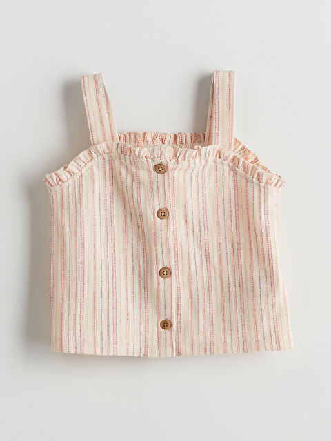 LCW Kids Kare Yaka Çizgili Kız Çocuk Bluz