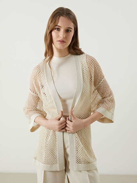 LCWAIKIKI Classic Şal Yaka Ajurlu Oversize Kadın Triko Hırka - S5ID83Z8-YDZ