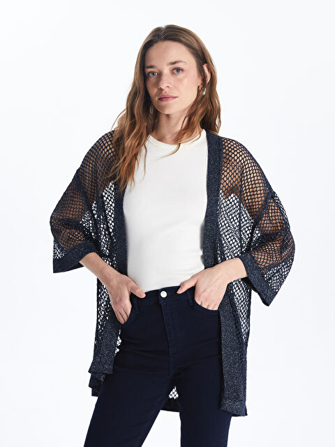 LCWAIKIKI Classic Şal Yaka Ajurlu Kadın Triko Hırka - S5ID83Z8-E1J