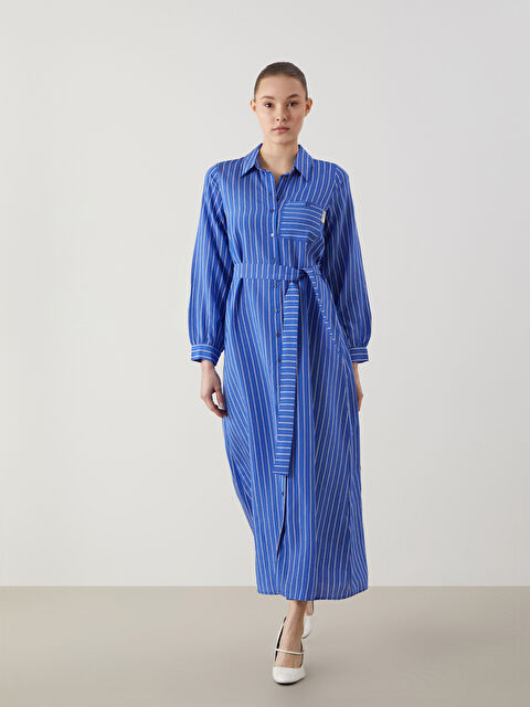 LCW Modest Çizgili Poplin Kadın Gömlek Elbise - S5IF17Z8-LEN