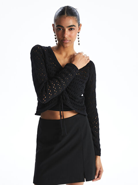 XSIDE V Yaka Ajurlu Kadın Triko Kazak - S5IF58Z8-CVL