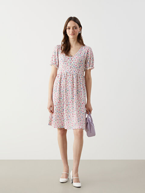 LCW Comfort V Yaka Çiçekli Elbise - S5IF96Z8-LT4