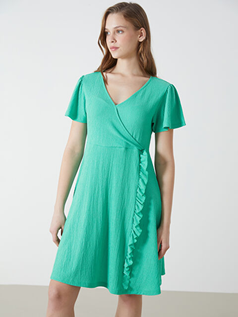 LCW Comfort Kruvaze Yaka Dokulu Elbise - S5IG00Z8-GGD