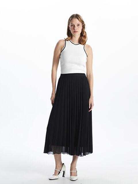 LCWAIKIKI Classic Beli Lastikli Şifon Kadın Pileli Etek - S5II93Z8-CVL