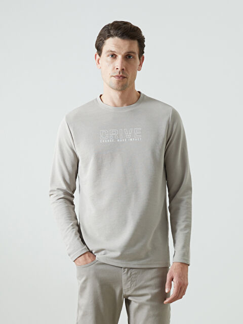 LCWAIKIKI Classic Bisiklet Yaka Uzun Kollu Baskılı Erkek Sweatshirt - S5IJ23Z8-SZT