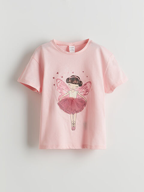 LCW Kids Bisiklet Yaka Baskılı Kız Çocuk Tişört - S5IK19Z1-G0G