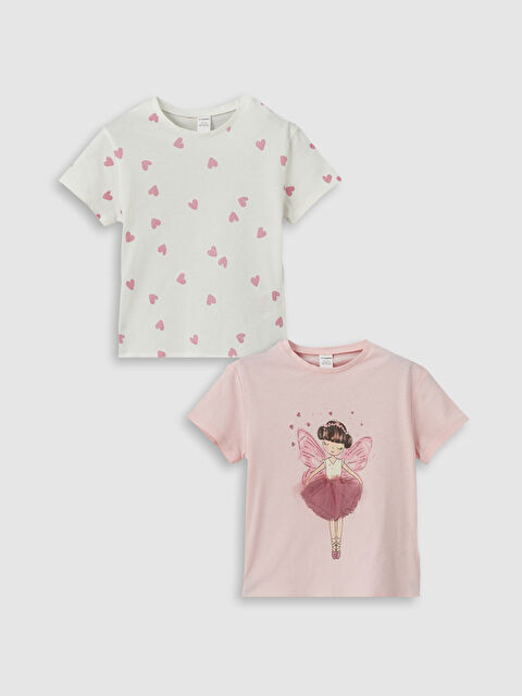 LCW Kids Bisiklet Yaka Baskılı Kız Çocuk Tişört 2'li - S5IK21Z1-G0G