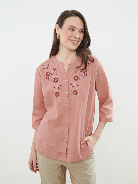 LCW Grace Kaçık Yaka Çiçek Nakışlı Bluz - S5IK34Z8-GTA