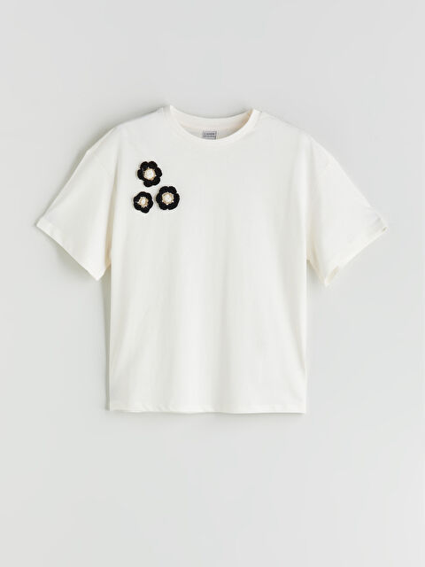 LCW Kids Bisiklet Yaka Çiçekli Kız Çocuk Tişört - S5IK58Z4-FDV