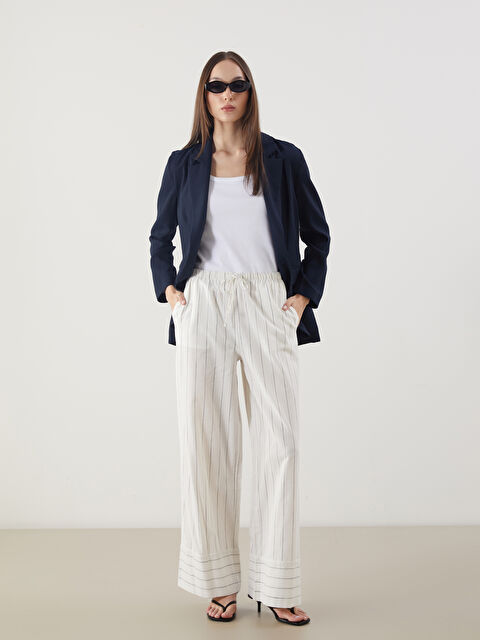 LCW Vision Beli Lastikli Çizgili Keten Karışımlı Kadın Pantolon - S5IK77Z8-LEG