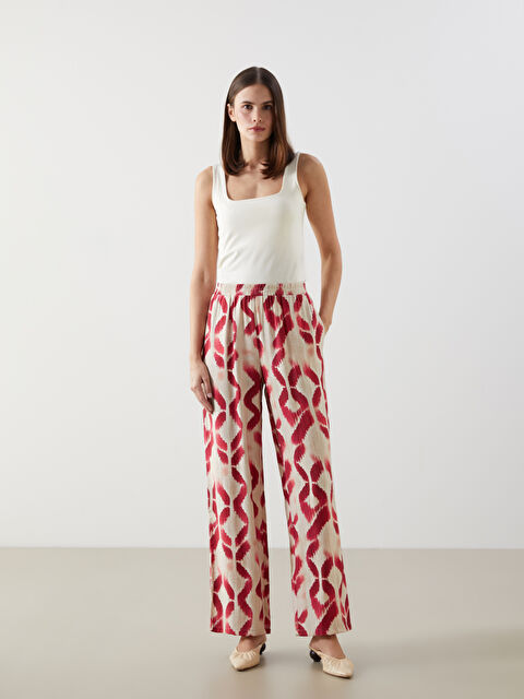 LCW Vision Beli Lastikli Desenli Geniş Paça Kadın Pantolon - S5IK80Z8-LTQ