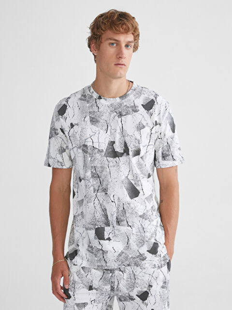 XSIDE Bisiklet Yaka Desenli Penye Erkek Tişört - S5IL25Z8-R9J